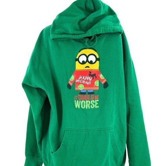 Universal Studios Green "It Could Be Worse" Minion Holiday Sweatshirt Hoodie XL‎ - Picture 5 of 11
